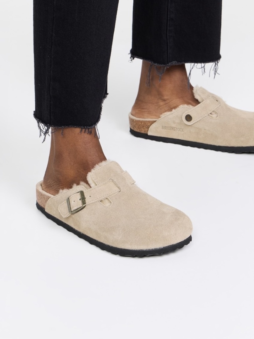 Birkenstock Boston Shearling Clog Women's Suede Slip On Narrow 7/EU 37 Taupe
